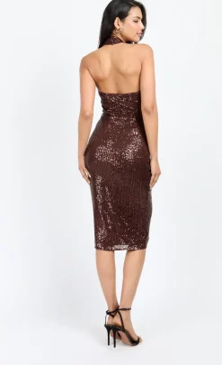 Little Mistress Chloe Lewis Collection | Dresses<Chocolate Sequin Cut-Out Midi Dress by Chloe Lewis