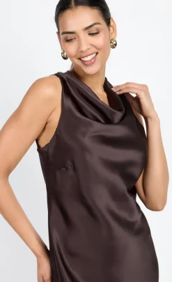 Little Mistress Chloe Lewis Collection | Dresses<Chocolate Satin Mini Dress by Chloe Lewis