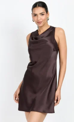Little Mistress Chloe Lewis Collection | Dresses<Chocolate Satin Mini Dress by Chloe Lewis