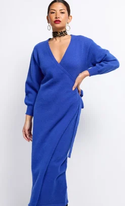 Little Mistress Dresses | Knitwear<Cobalt Knit Midaxi Wrap Dress