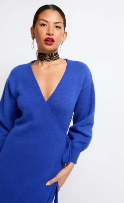 Little Mistress Dresses | Knitwear<Cobalt Knit Midaxi Wrap Dress