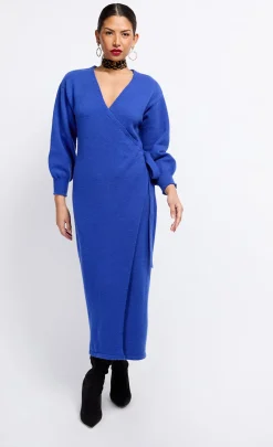 Little Mistress Dresses | Knitwear<Cobalt Knit Midaxi Wrap Dress