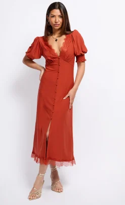 Little Mistress Dresses | Midi Dresses<Copper Lace Trim Midaxi Dress