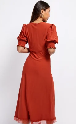Little Mistress Dresses | Midi Dresses<Copper Lace Trim Midaxi Dress