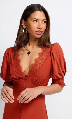 Little Mistress Dresses | Midi Dresses<Copper Lace Trim Midaxi Dress