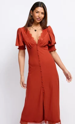 Little Mistress Dresses | Midi Dresses<Copper Lace Trim Midaxi Dress