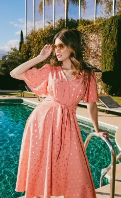 Little Mistress Race Day Edit | Summer / Holiday<Coral And Gold Foil Midaxi Dress