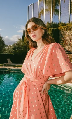 Little Mistress Race Day Edit | Summer / Holiday<Coral And Gold Foil Midaxi Dress