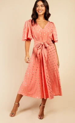 Little Mistress Race Day Edit | Summer / Holiday<Coral And Gold Foil Midaxi Dress