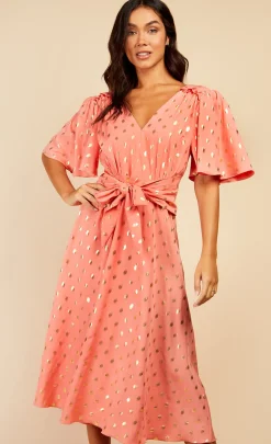 Little Mistress Race Day Edit | Summer / Holiday<Coral And Gold Foil Midaxi Dress