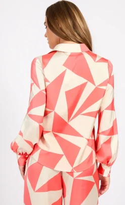Little Mistress Co-Ords | Summer / Holiday<Coral Geo Print Satin Shirt