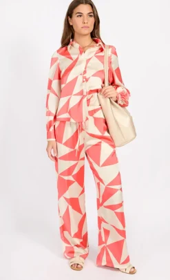 Little Mistress Co-Ords | Summer / Holiday<Coral Geo Print Satin Shirt