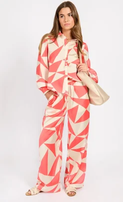 Little Mistress Co-Ords | Summer / Holiday<Coral Geo Print Satin Trousers