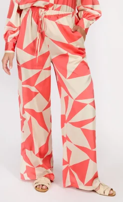 Little Mistress Co-Ords | Summer / Holiday<Coral Geo Print Satin Trousers