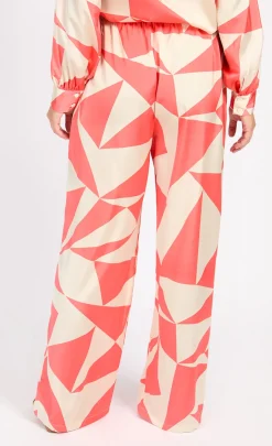 Little Mistress Co-Ords | Summer / Holiday<Coral Geo Print Satin Trousers