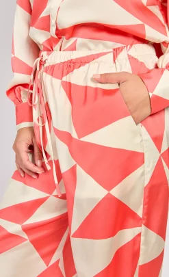 Little Mistress Co-Ords | Summer / Holiday<Coral Geo Print Satin Trousers