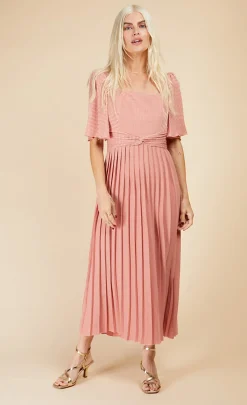 Little Mistress Midi Dresses | Race Day Edit<Coral Check And Pleated Hem Midaxi Dress