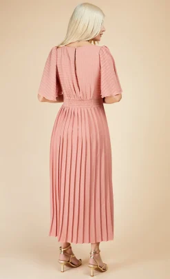 Little Mistress Midi Dresses | Race Day Edit<Coral Check And Pleated Hem Midaxi Dress