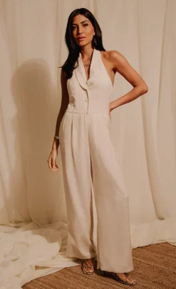 Little Mistress Jumpsuits & Playsuits | Race Day Edit<Halter Neck Jumpsuit With Linen