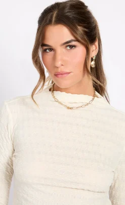 Little Mistress Tops<Waffle Texture High Neck Top