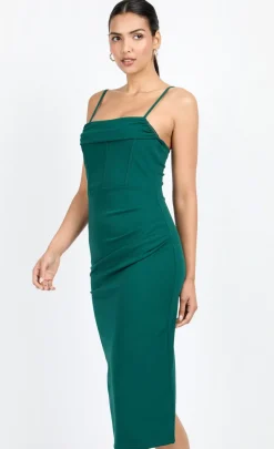 Little Mistress Chloe Lewis Collection | Dresses<Emerald Green Corset Detail Midi Dress by Chloe Lewis