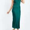 Little Mistress Chloe Lewis Collection | Dresses<Emerald Satin Cowl Neck Midi Dress by Chloe Lewis