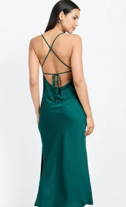 Little Mistress Chloe Lewis Collection | Dresses<Emerald Satin Cowl Neck Midi Dress by Chloe Lewis