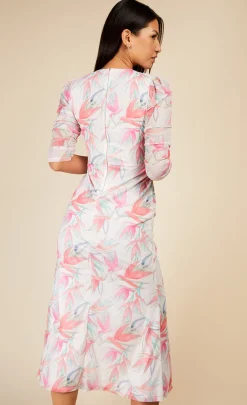 Little Mistress Office Fashion | Race Day Edit<Floral Print Asymmetric Ruched Midi Dress