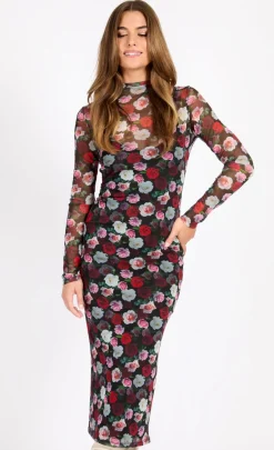 Little Mistress Dresses | Midi Dresses<Floral Print Gathered Midaxi Bodycon Dress