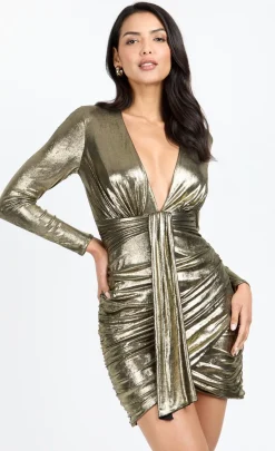 Little Mistress Chloe Lewis Collection | Dresses<Foil Draped Plunge Mini Dress by Chloe Lewis