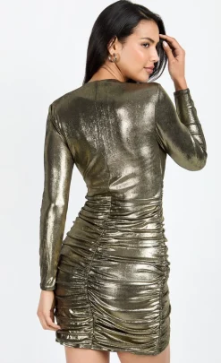 Little Mistress Chloe Lewis Collection | Dresses<Foil Draped Plunge Mini Dress by Chloe Lewis