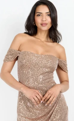 Little Mistress Chloe Lewis Collection | Dresses<Sequin Draped Bardot Mini Dress by Chloe Lewis