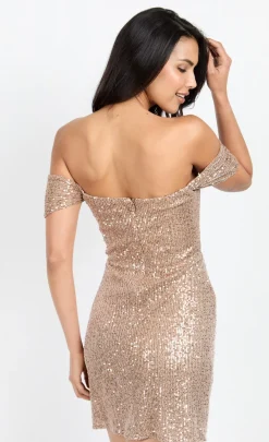 Little Mistress Chloe Lewis Collection | Dresses<Sequin Draped Bardot Mini Dress by Chloe Lewis