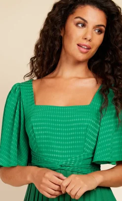 Little Mistress Office Fashion | Race Day Edit<Green Check And Pleated Hem Midaxi Dress