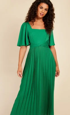Little Mistress Office Fashion | Race Day Edit<Green Check And Pleated Hem Midaxi Dress
