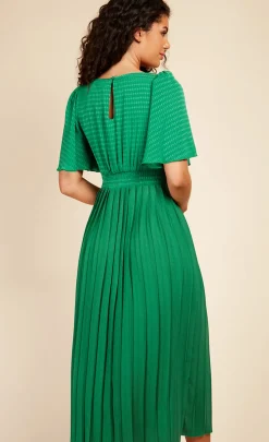 Little Mistress Office Fashion | Race Day Edit<Green Check And Pleated Hem Midaxi Dress