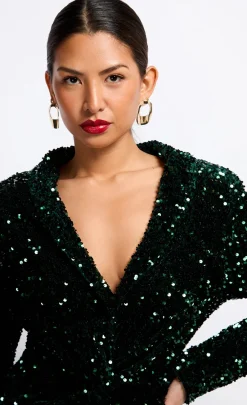 Little Mistress Dresses | Mini Dresses<Green Sequin Velvet Mini Dress