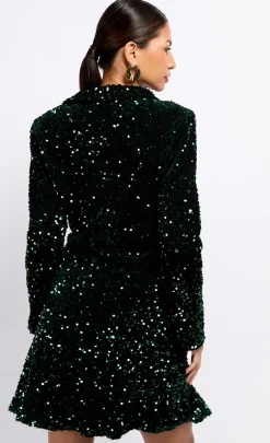 Little Mistress Dresses | Mini Dresses<Green Sequin Velvet Mini Dress