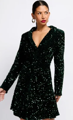 Little Mistress Dresses | Mini Dresses<Green Sequin Velvet Mini Dress