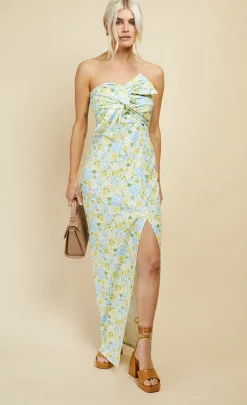 Little Mistress Dresses | Office Fashion<Lemon Floral Print Bow Detail Bandeau Maxi Dress