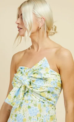 Little Mistress Dresses | Office Fashion<Lemon Floral Print Bow Detail Bandeau Maxi Dress