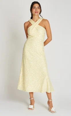 Little Mistress Dresses | Race Day Edit<Lemon Sequin Waffle Cross Neck Midaxi Dress