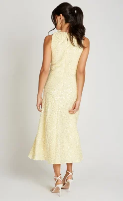 Little Mistress Dresses | Race Day Edit<Lemon Sequin Waffle Cross Neck Midaxi Dress