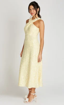 Little Mistress Dresses | Race Day Edit<Lemon Sequin Waffle Cross Neck Midaxi Dress