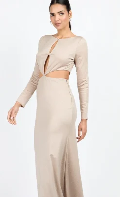 Little Mistress Chloe Lewis Collection | Dresses<Mink Slinky Embellished Maxi Dress by Chloe Lewis