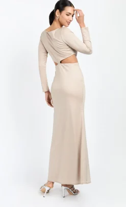 Little Mistress Chloe Lewis Collection | Dresses<Mink Slinky Embellished Maxi Dress by Chloe Lewis