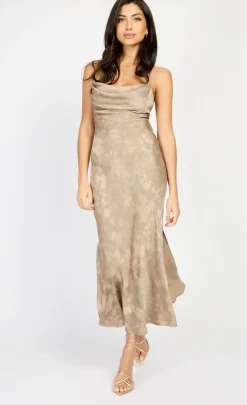 Little Mistress Chloe Lewis Collection | Dresses<Mocha Satin Midi Dress by Chloe Lewis