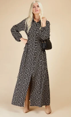 Little Mistress Dresses | Office Fashion<Mono Spot Lace Up Maxi Shirt Dress