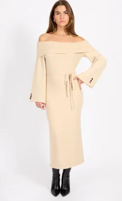 Little Mistress Race Day Edit<Oatmeal Knit Bardot Midaxi Dress