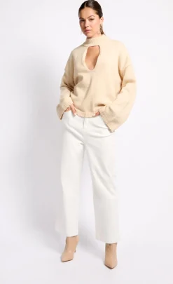 Little Mistress Knitwear | Tops<Oatmeal Knit Keyhole Top